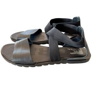 Sorel Women's Size 10.5 Ella Sandal Cross Strap Stretch Flats Black NL2893-010